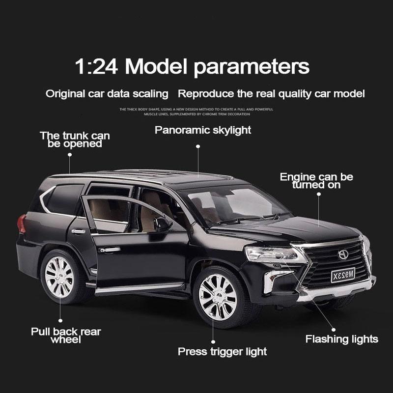 1/24 масштаб Land Cruiser, литая под давлением модель автомобиля, игрушечный автомобиль с откатным механизмом, звуком и светом для детей, коллекция подарков для мальчиков и девочек