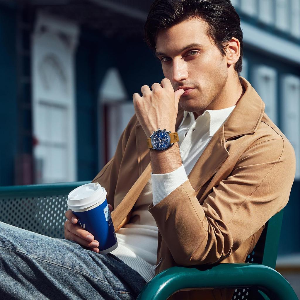 BY BENYAR Watch Watch Chronograph Analog Watch 30M Waterproof Business Simple Stylish Popular Formal Leather Belt Quartz Watch Gift for Men Brown