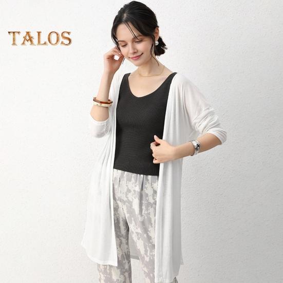 Женское повседневное пальто без воротника с длинным рукавом и открытой строчкой, кардиган средней длины, однотонное тонкое солнцезащитное пальто