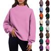 Women Casual Fashion Long Sleeve Loose Sweatshirt Top Solid Color Half Turtleneck Slit Design