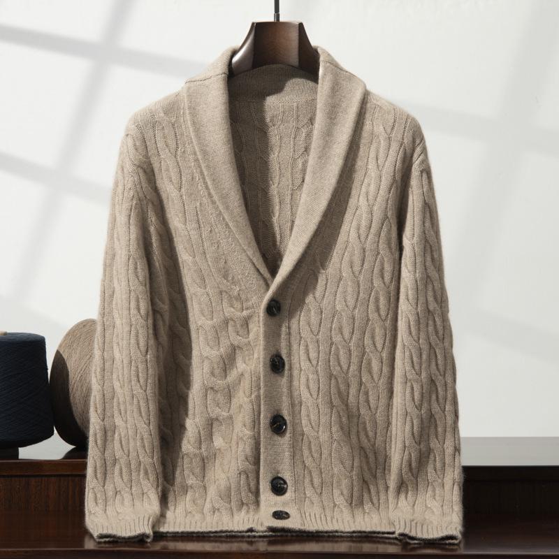 Мужской кардиган из мягкого кашемира: Приятный к коже, толстой вязки, свитер с шалевым воротником.