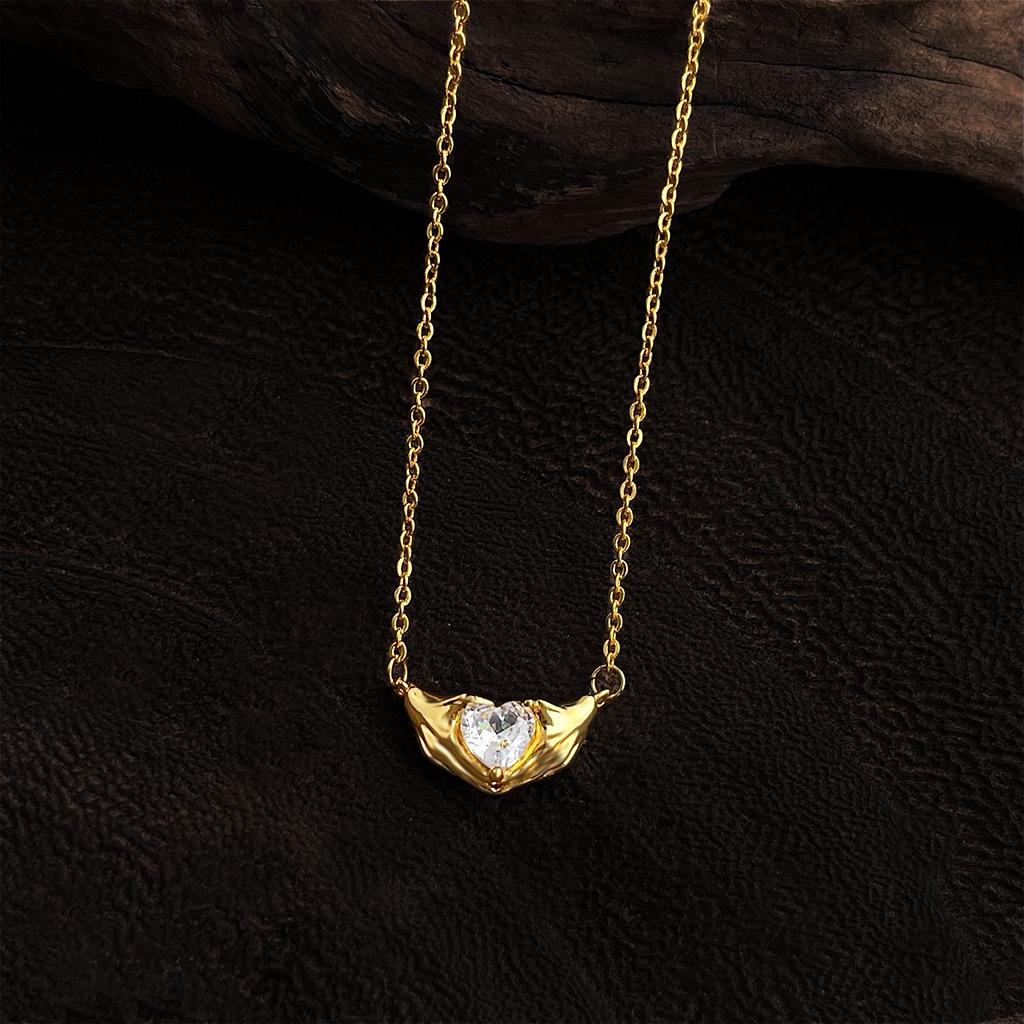Ожерелье на ключицу с кулоном в виде сердца с цирконом, с позолотой 18 карат