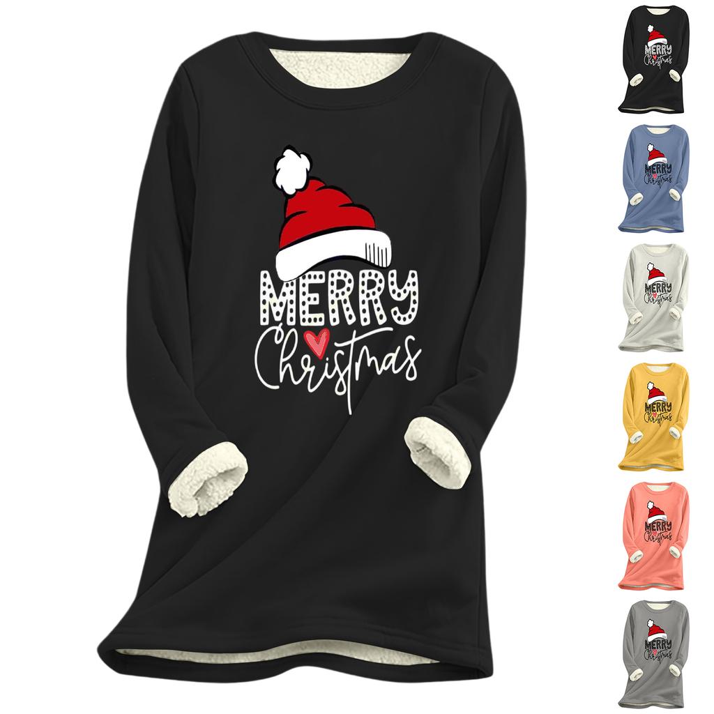 Women's Christmas Print Thick Plush Lambswool Warm Long Top