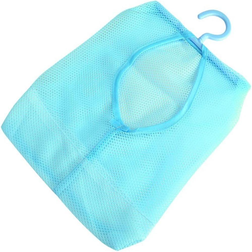 Blue Hanging Storage Bag Mesh Fabric Storage Hanging Net Mesh Hanging Pouch Bathroom Storage
