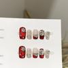 Women Press‑On Nails Pure‑Handmade Autumn Winter Burgundy New Year Rhinestone Sparkle False Nail Patches