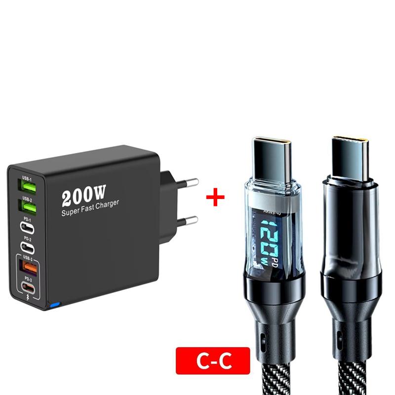 6 в 1 Всего 200 Вт USB Type-C Зарядное устройство для мобильного телефона USB 3.0 PD 3.0 Super Fast Charging Адаптер питания для iPhone… Еще