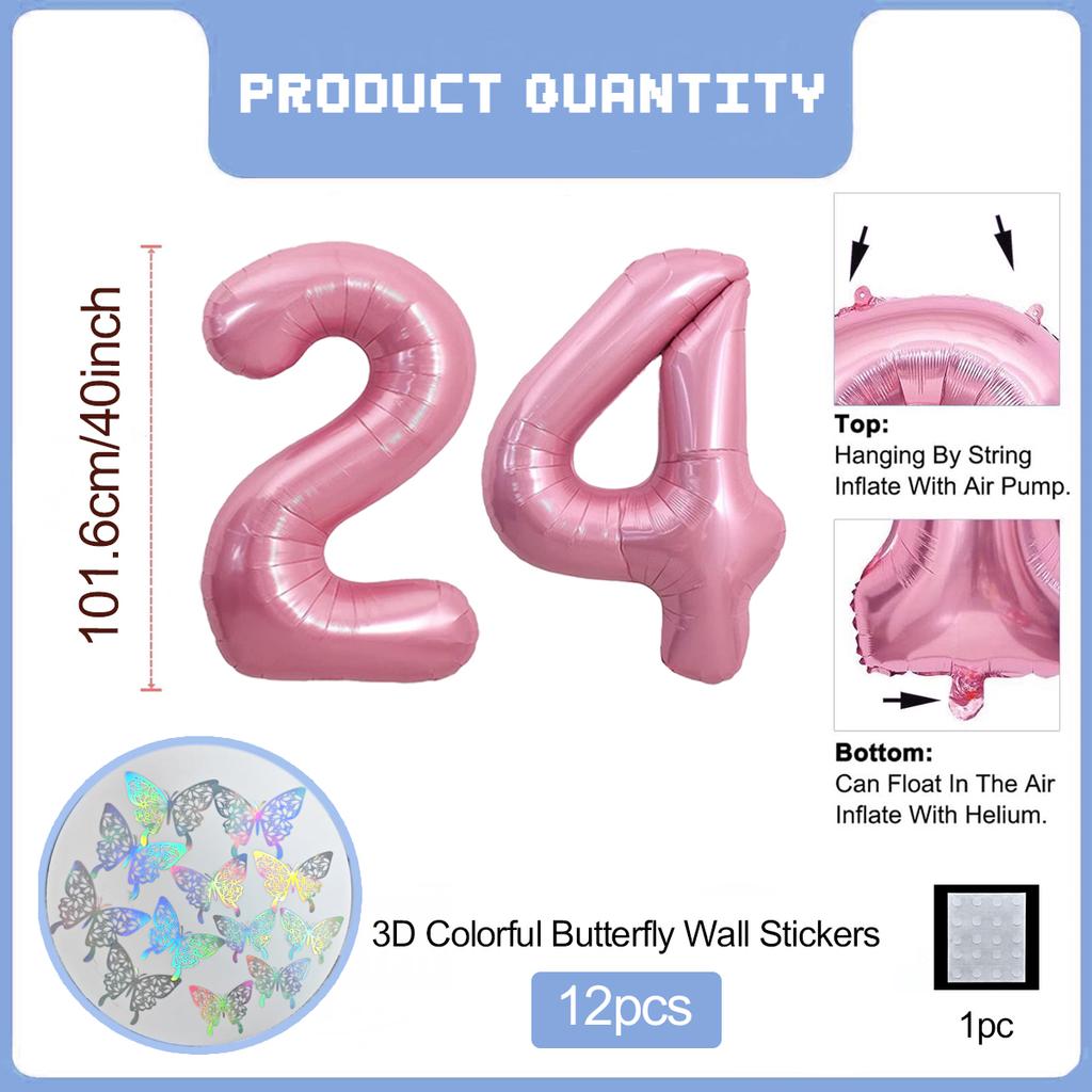 Pink Butterfly Number Balloon, 3D Stereoscopic Butterfly Number 0-9 Used for Anniversary Birthday Party Photography