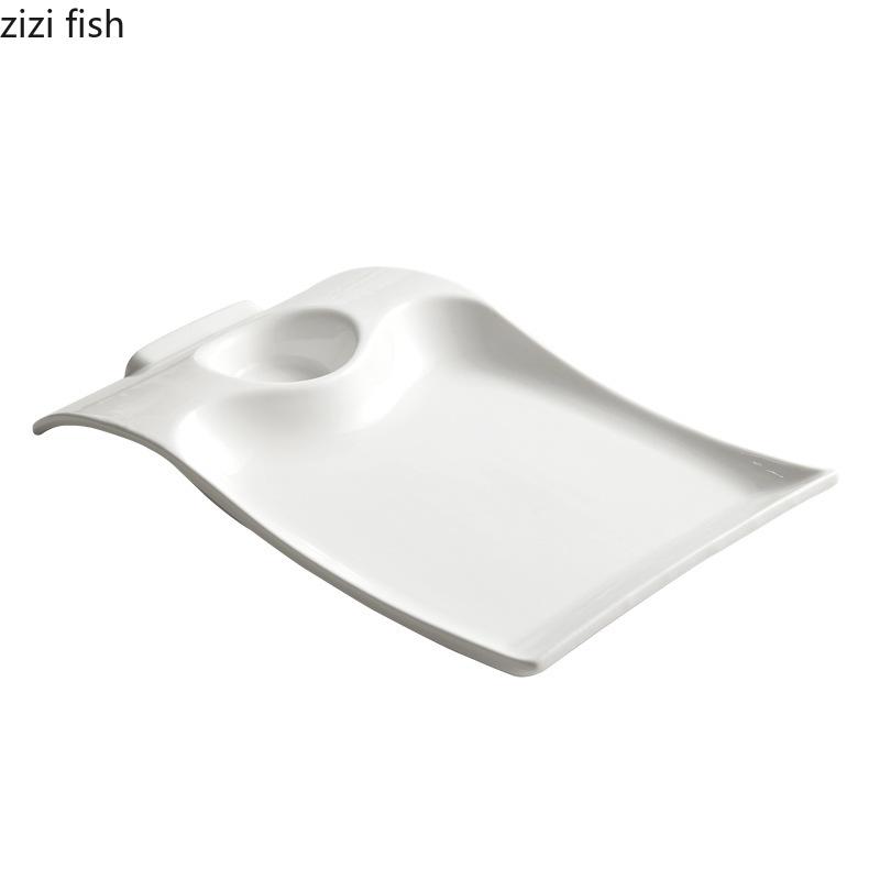 Неправильная прямоугольная тарелка Керамическая столовая посуда Тарелка для пельменей Тарелка для закусок Сервировочная тарелка Блюдо для стейка Художественная концепция Столовая посуда