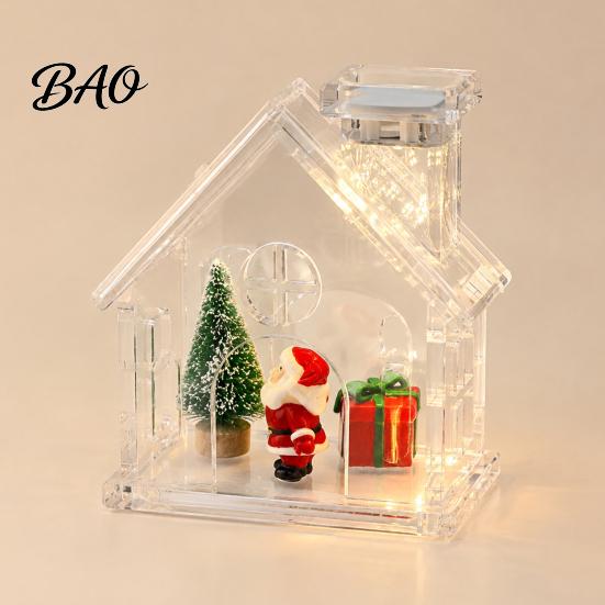 DIY Holiday Decoration Kit Clear Acrylic House Ornament, Fillable Christmas with Light, Refillable Ornament for Figurines Rechargeable Lighted