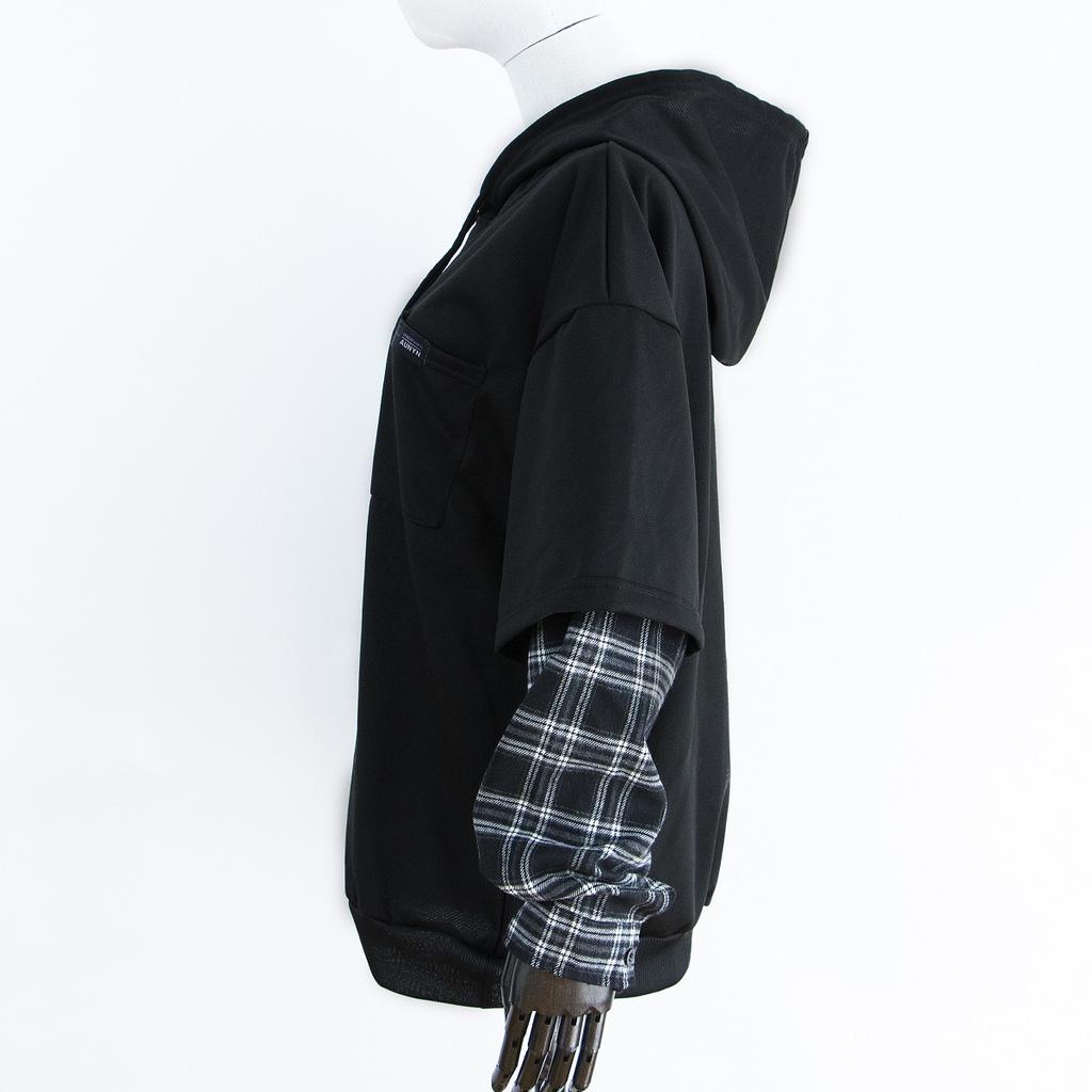 Vintage Hoodie Women Streetwear Oversized Sweatshirt Punk Long Sleeve Pullovers Korean Grunge Plaid Splice Hoody