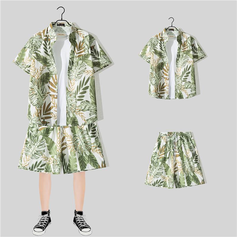 Мужская летняя дорожная однобортная рубашка с коротким рукавом, гавайский пляжный комплект, шорты, повседневные костюмы для отпуска