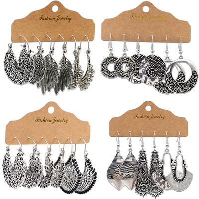 Антикварные посеребренные серьги-подвески из полого сплава с геометрическим узором, индийские, для женщин, цыганские, с цирконом, бохо, этнические, в виде листа, колокольчика, с кисточкой