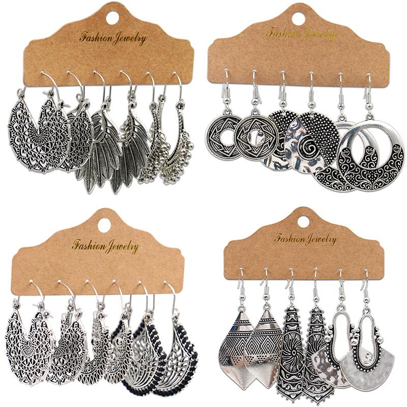 Antique Sliver-Plated Hollow Alloy Geometric Dangle Indian Earrings For Women Gypsy Zircon Boho Ethnic Leaf Bell Tassel Earring