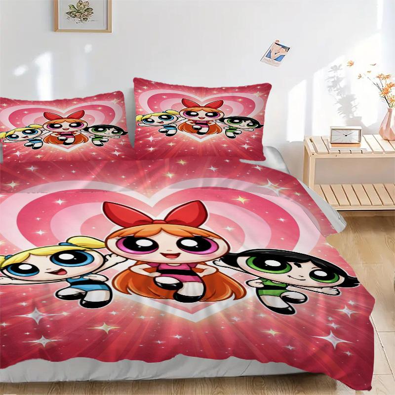 Powerpuff Girls Adventure Print 3Pcs Bedding Setduvet Cover With 2 Bedropillowcase Home Birthday Gift