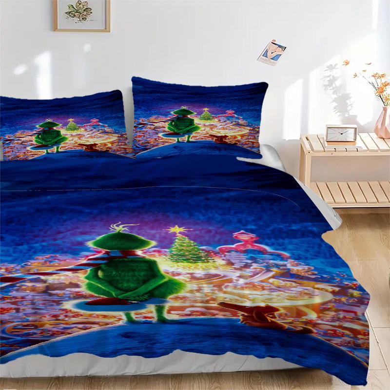 Grinch Christmas Bedding 3 Piece Set Hd Print Duvet Cover Pillowcases For Teens Adult Bedroom Decoration Christmas Gift C9211451