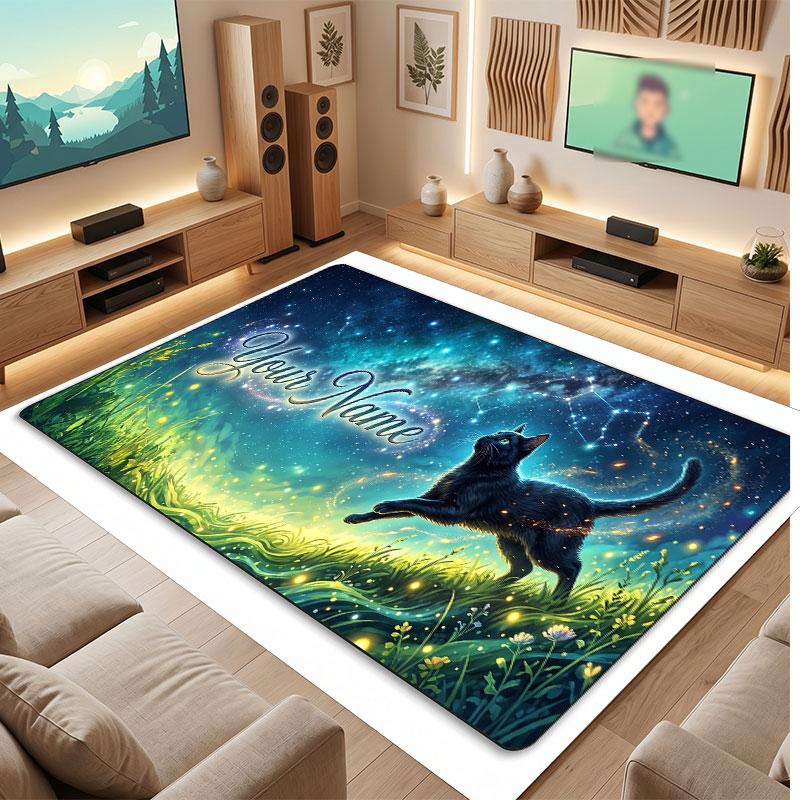 Cat Theme Crystal Velvet Floor Rug Personalized Custom Name Text Warm Carpet Home Decoration