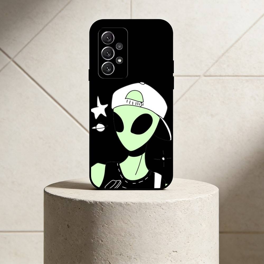 Зеленый инопланетный чехол для телефона G-Green для Samsung S25,24,21,22,23,30,Ultra,20,Plus,Fe,Lite,Note Мягкая черная крышка