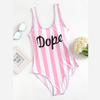 Fashion Summer Women One Piece Swimsuit Slim Backless Playsuit Striped Bikini
