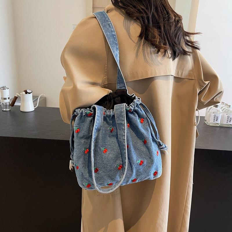 Women's Crossbody Bag Cherry Embroidery Shoulder Bag Commuter Small Tote Bag