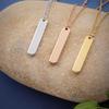 Personalized Minimalist Geometric Necklace: Stainless Steel Mirror Finish Long Bar Pendant with Rounded Corners, Laser Engravable.