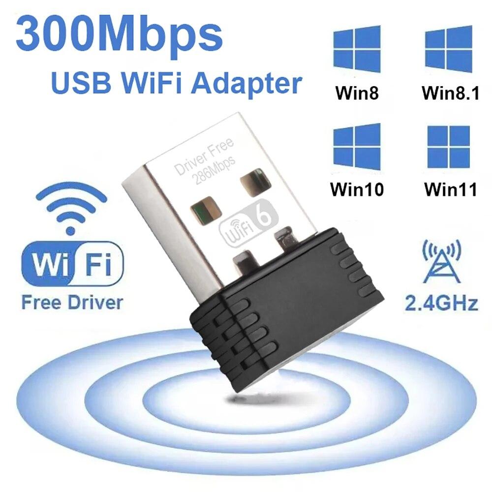 300 Мбит/с USB WiFi адаптер 2.4 ГГц беспроводная сетевая карта WiFi 6 Dongle Wi-Fi приемник для ПК настольный ноутбук диск бесплатно Windows 7 10 11