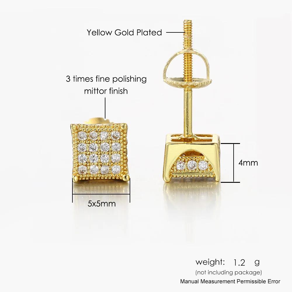 5mm Square Shape Stud Earrings for Women Men Minimalist Micro Inlaid Zircon Shiny Gold Color Hiphop Small Earing Jewelry