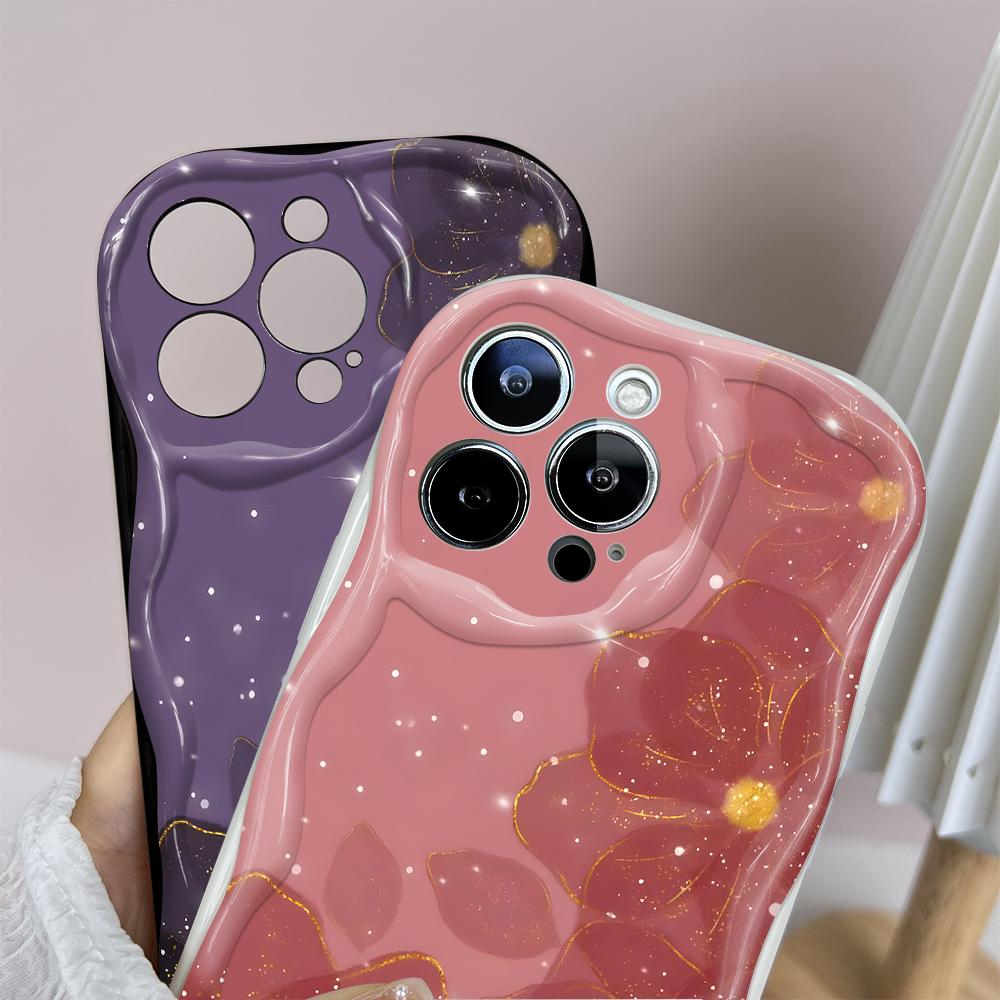 Cartoon Pattern Cream Texture Casing Wavy Edge Soft Silicone Cover Phone Case for IPhone Samsung Huawei Honor Xiaomi Redmi Infinix Tecno
