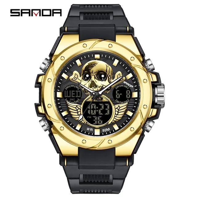 Sanda 6087 Новые мужские цифровые часы Высокое качество Многофункциональные Кварцевый механизм Календарь Неделя Водонепроницаемые Мужские часы для спорта