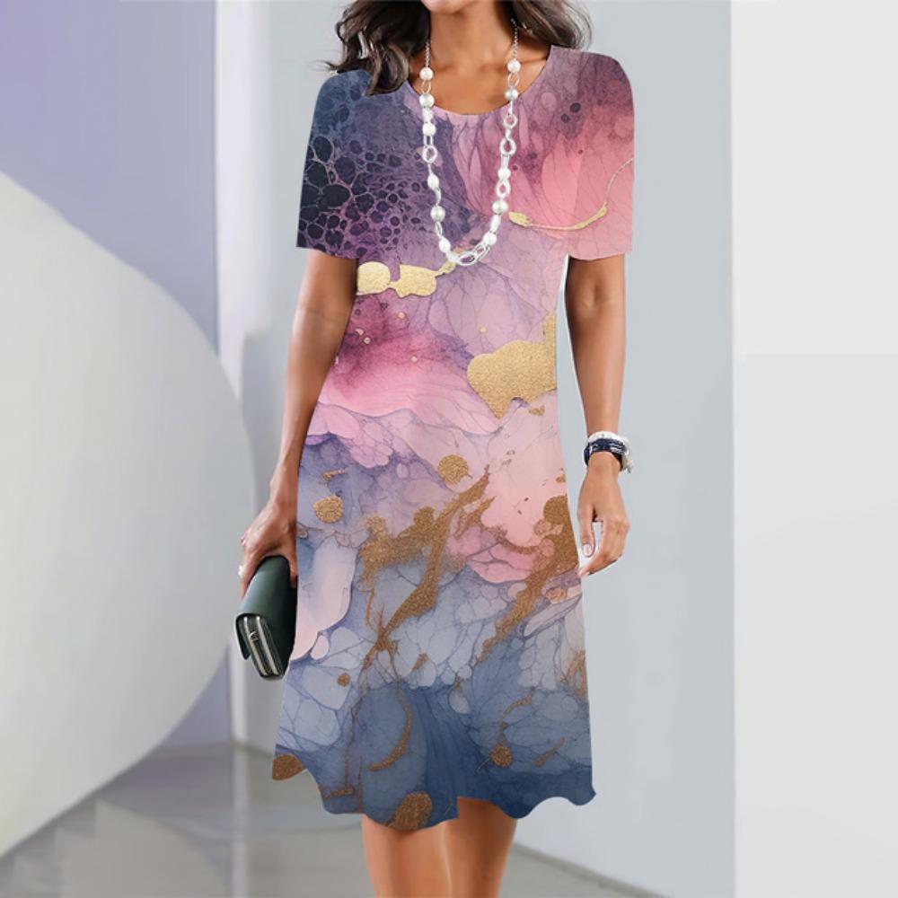 Женские платья Винтаж Текстурированный принт Топ с коротким рукавом Модная юбка Летние свободные платья Y2k Женская повседневная одежда