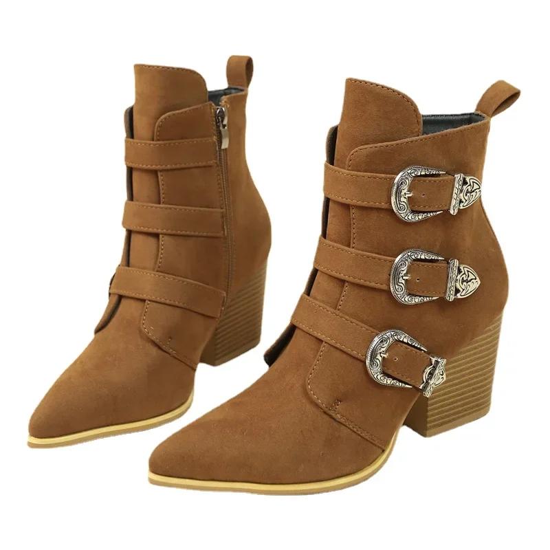 Винтажные ботильоны для женщин, осенние, новые, из искусственной кожи, на блочном каблуке, женские, осенне-зимние, короткие ботильоны на платформе, большой размер 43