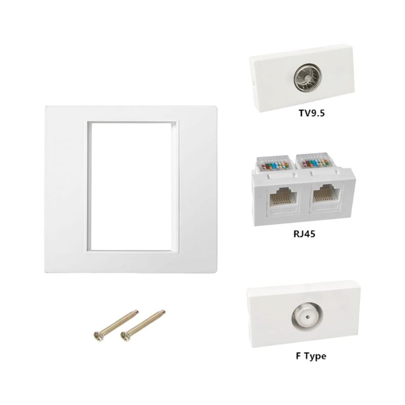 4Port Multimedia Wall Plate For TV9.5 RJ45 F Connectors Easy Direct Plugs No Solder Installation 86mm Wall Mount Panel