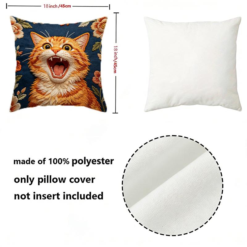 Vintage Floral Orange Cat Decorative Throw Pillow Covers Pattern Cushion Cover Suitable for Sofa Bedroom Car Pillow Cover