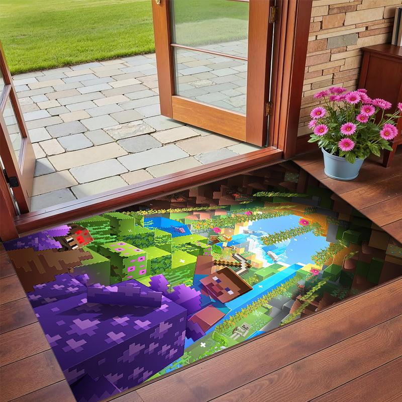 Minecraft Print Crystal Velvet Plush Rug Anti?Slip Wear?Resistant Floor Carpet For Indoor Household Home Decoration