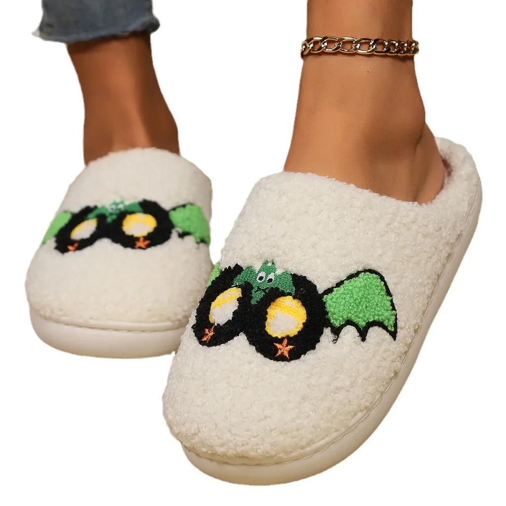 Fashion Women's Cotton Slippers 2024 Autumn/winter Halloween Cotton Slippers for Indoor Warmth and Comfort Anti Slip Slippers Mask Bat
