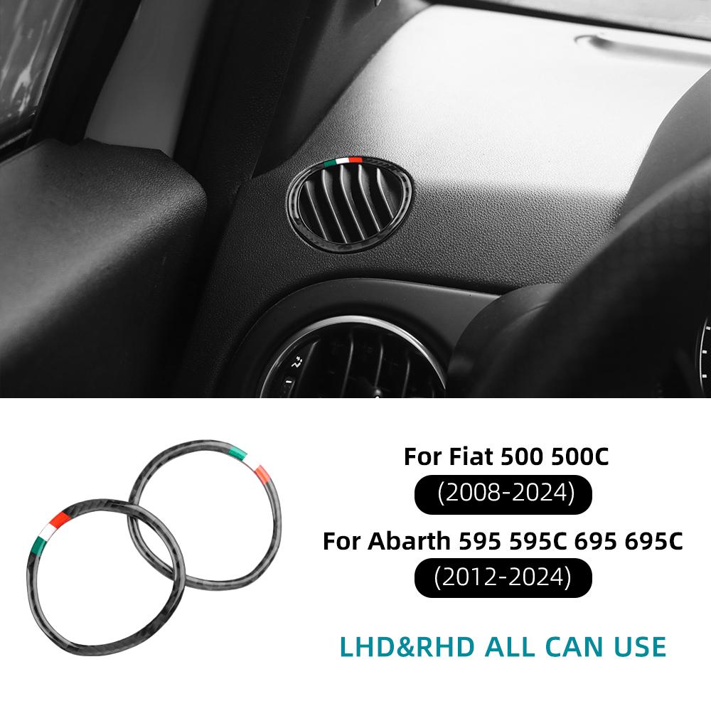 Real Soft Carbon Fiber Dashboard Side Air Vent Frame Sticker For Fiat 500 500C 2008-2024 Abarth 595 695 595C 655C 2012 2013-2024