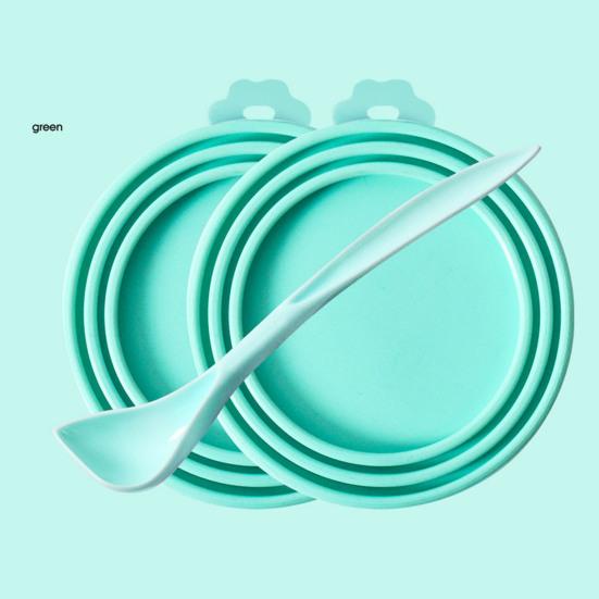 Pet Food Can Cover Reusable Silicone Sealed Can Cover with Spoon Fits 3 Standard Size Food Cans for Pet Food Cans or Canned Goods