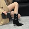 Retro Suede Fine Heel Folded Two Wear Western Cowboy Boots Female Pointed Thin Temperament Fashion Boots