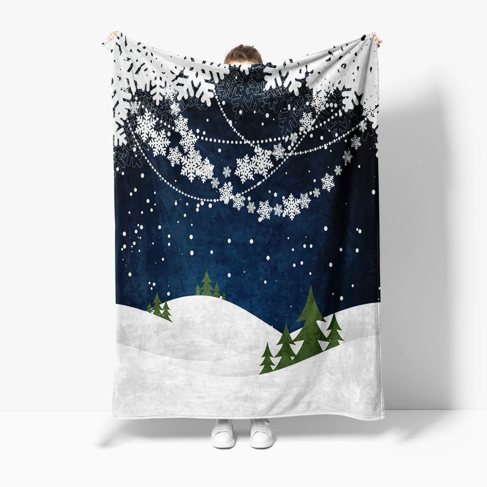 Winter Wonderland Blanket Flannel Throw Cozy Sherpa Home Decor Gift Christmas Snow Forest Landscape Tapestry Bedding
