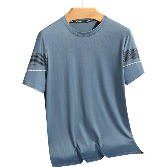 Летний мужской топ из ледяного шелка, быстросохнущий, с короткими рукавами и круглым вырезом, свободный однотонный тонкий дышащий эластичный повседневный пуловер, повседневная спортивная футболка