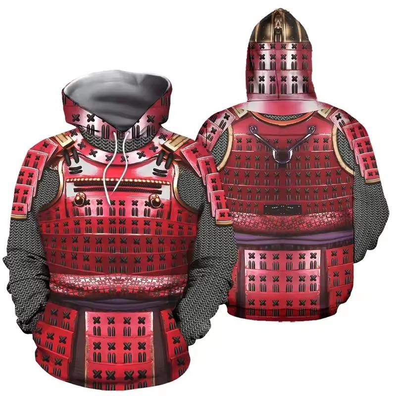 Толстовки с принтом самураев 3D для мужчин Armor Knights Graphic Hooded Hoody Kid Fashion Cool Sweatshirts Winter Harajuku Top Pullover