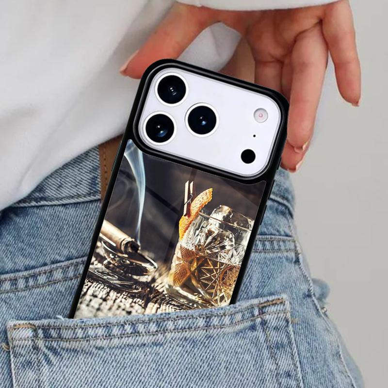 Cigar Whiskey Ice Drink Phone Case for iPhone 16e 15 14 13 12 17 Pro Max Plus Air 17pro Cover Coque