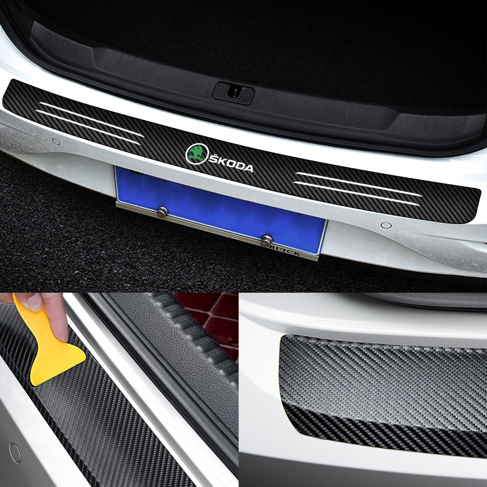 HLLQ9 Car Carbon Fiber Trunk Tail Bumper Protector Sticker Accessories For Skoda Yeti S Octavia 2 3 a5 Fabia Kodiaq Rapid Karoq Superb