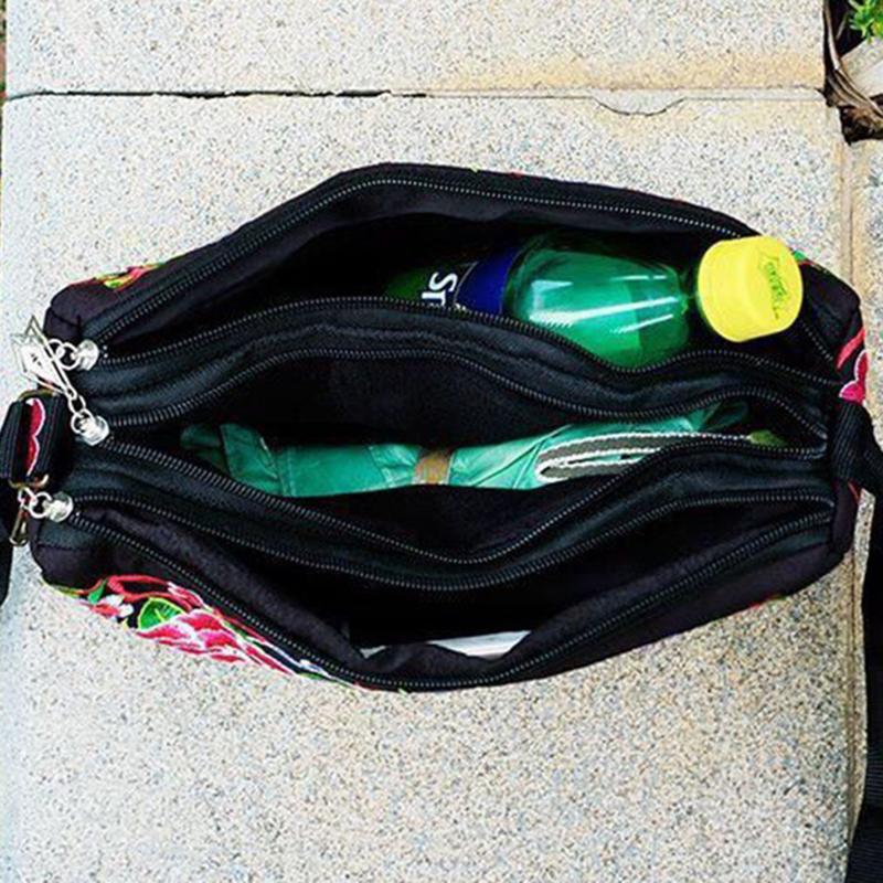 Yogodlns Сумка на плечо Юньнань, сумка с вышивкой в ​​этническом стиле, сумка через плечо, женская сумка, увеличенная тканевая сумка на три молнии, большая вместительная квадратная сумка