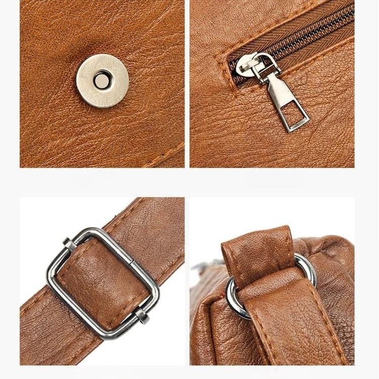 Винтажная многокарманная сумка кроссбоди через плечо из мягкой кожи, женская сумка