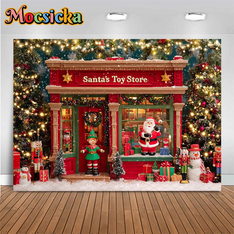 Mocsicka Christmas Photography Background Xmas Tree House Decorations Adult Children Photo Backdrops Holiday Party Studio Banner