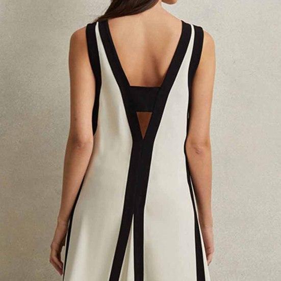 Женское макси-платье с V-образным вырезом, без рукавов, контрастного цвета, свободного кроя, длинное, двойное