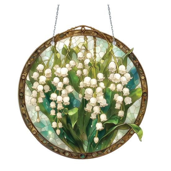 Stained Glass Flower Hanging Decoration Living Room Wall Window Hanging Floral Plants Ornament