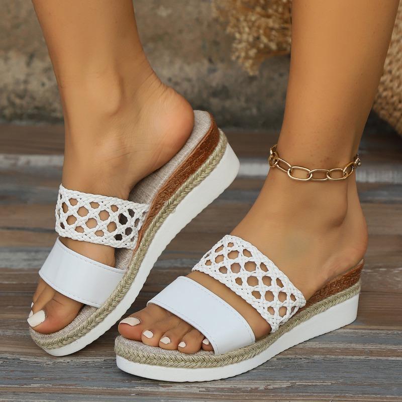 Новый стиль женской обуви и тапочек на танкетке, сандалии с толстой подошвой и открытым носком