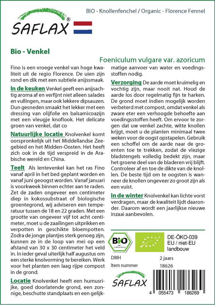 SAFLAX Garden in the Bag - Органический - Фенхель Флоренс - 100 семян - С субстратом в подходящем пакете - Foeniculum vulgare