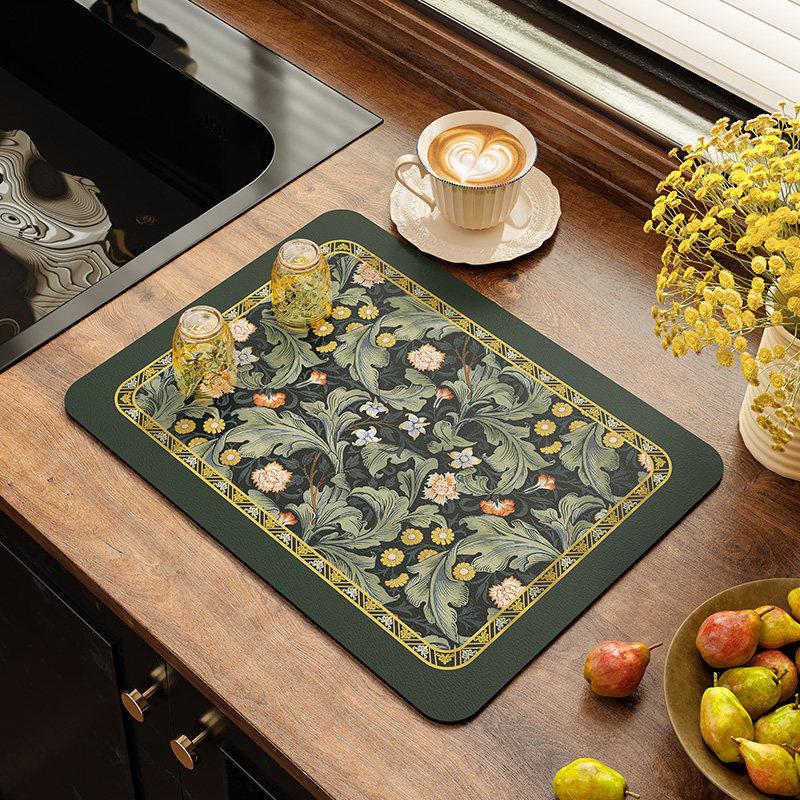 Retro Drying Mat Super-Absorbent Countertop Mat Tableware Drain Pad Kitchen Placemat Home Draining Mats Table Counter Pads
